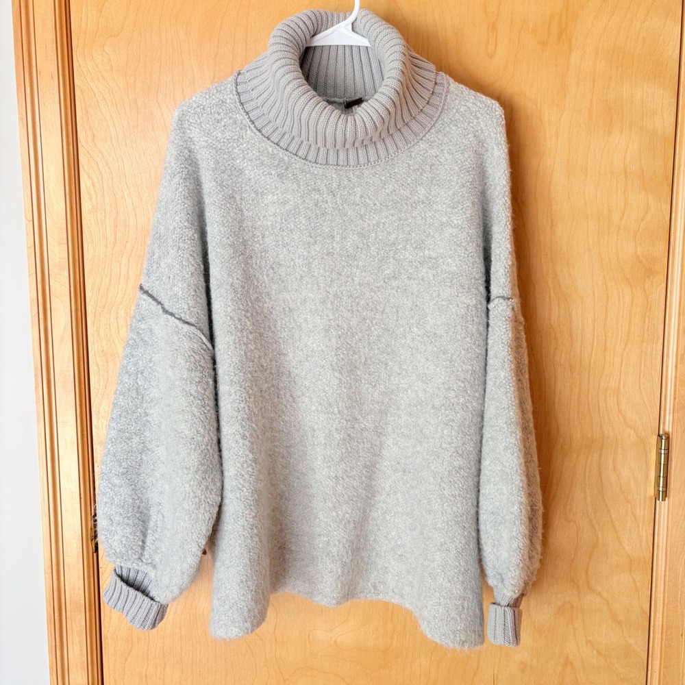 Free People Light Gray Cozy Turtleneck Sweater